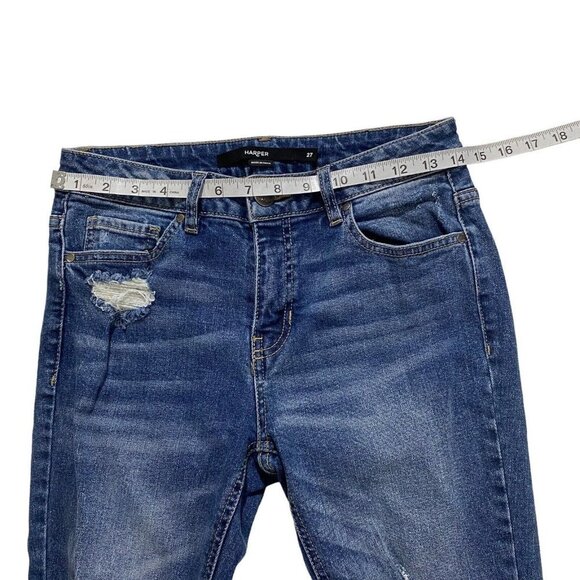 Harper Cropped Jeans Womens Size 29 Blue Mid Rise Medium Wash Ripped Denim - Picture 3 of 11